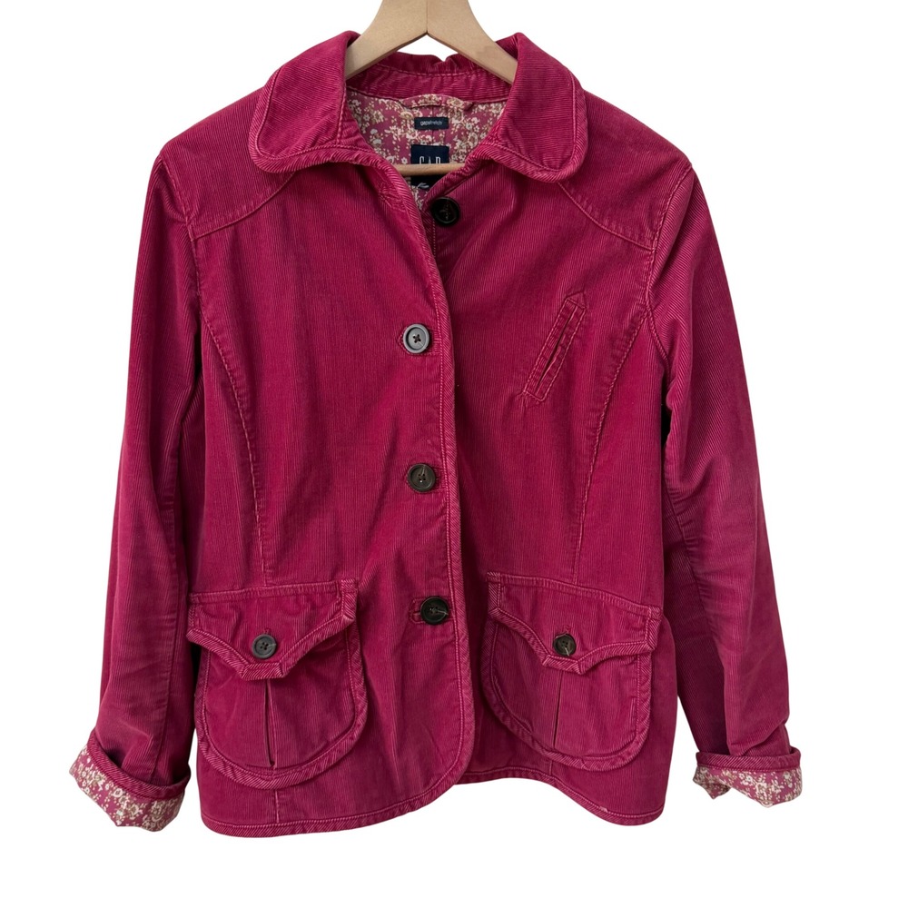 Gap Corduroy Jacket M Magenta Pink Floral Lined Vintage 2005 Barn Coat